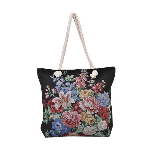 Jacquard gewebter Jute-Tasche mit Blumenstrauss Design, 42x34 cm, Blumenstrauß image number 0