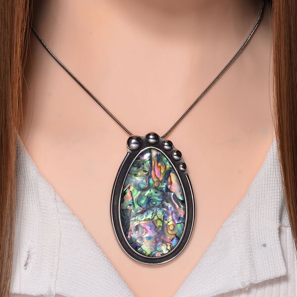 Abalone Muschel Halskette ca. 60 cm + 10 cm Extender, Reiner Edelstahl image number 2