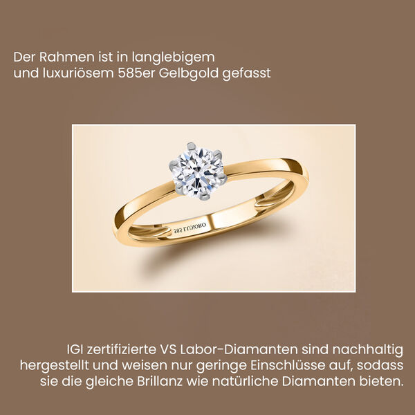 LUXORO IGI zertifizierter VS-GH Labor Diamant Ring in 585 Gelbgold - 0,50 ct. image number 7