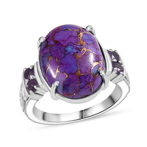 Lila T&uuml;rkis, Afrikanischer Amethyst Ring 316L Edelstahl (Gr&ouml;&szlig;e 16.00) ca. 10.06 ct image number 3