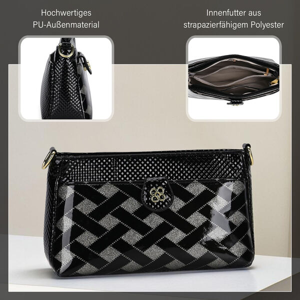 Stylische Sling-Umh&auml;ngetasche mit schwarzem Karo-Design, Schwarz image number 2