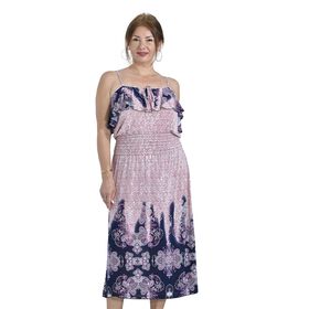 Midaxi-Kleid mit gesmokter Taille, One Size, Dunkelblau und rosa