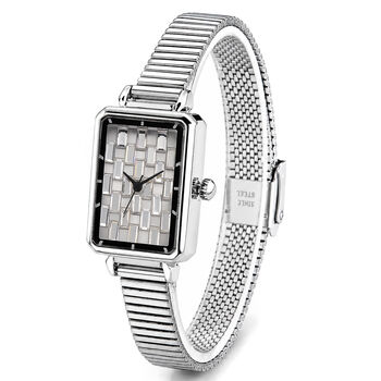 GENOA Uhr mit wei&szlig;em Zirkonia, japanisches Uhrwerk, 316L Edelstahl, 19 cm, silberfarben, 2.00 ct