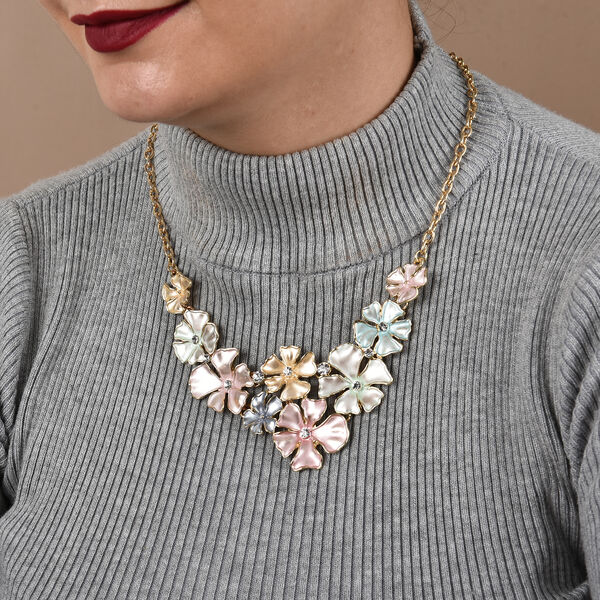 emaillierte und Wei&szlig;e Kristall Mehrfarbig Blumen Halskette ca. 50 cm lange in Gold Ton image number 2