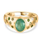 Kagem Sambischer Smaragd, Natürlicher Chromdiopsid Ring 925 Silber 750 Gelbgold Vermeil (Größe 20.00) ca. 1,52 ct