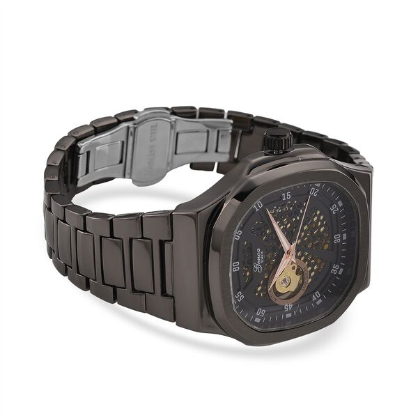 GENOA - Automatikuhr mit Skelett-Design, Edelstahlarmband, 3ATM wasserdicht, Schwarzes Zifferblatt, PNP-Schwarzplattierung, ca. 22 cm image number 5