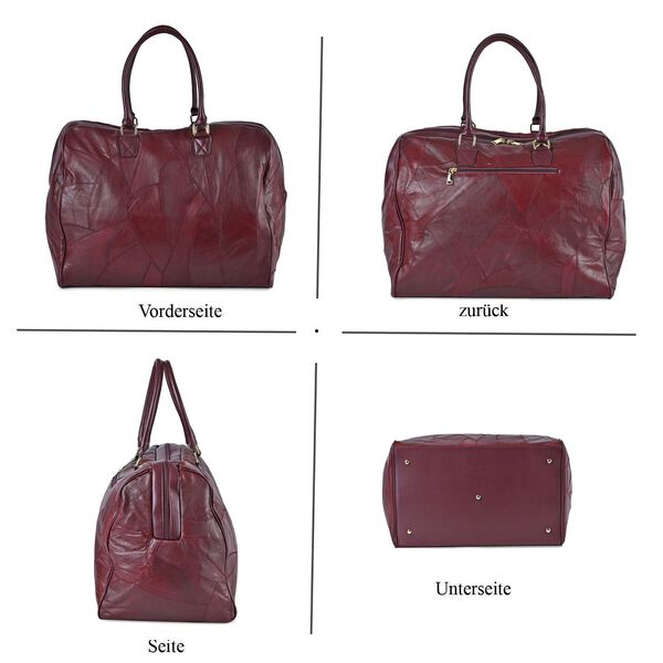 Stylische Patchwork-Reisetasche aus 100% weichem Schafsleder - Großes Hauptfach, sichere Rückentasche, Innenfächer, Tragegriff (20 cm) & abnehmbarer Schultergurt (120 cm). Größe: 46x27x33 cm image number 4