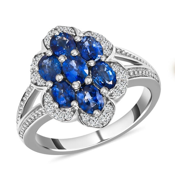 Blauer Ceylon-Saphir und Zirkon Ring 925 Silber platiniert ca. 1,79 ct image number 4