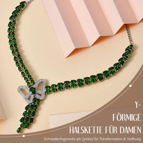 Natürliche Chromdiopsid und Zirkon-Halskette, 45 cm - 21,02 ct. image number 2