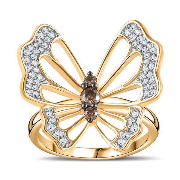 GP Italian Garden Kollektion- Wei&szlig;er, Champagner Diamant und blauer Saphir-Ring, 925 Silber Gelbgold Vermeil - 0,51 ct, image number 3