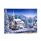 LED-Leinwandbild Winterdorf mit Kirche, mit 5 warmweißen LEDs und 30 Lichtfasern, Größe 30x40x1,8 cm