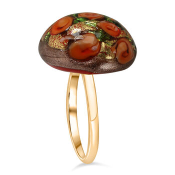 IL MURANO DI FRANCESCA - Rotes MILLEROSE CABOCHON Ring 925 Silber 750 Gelbgold Vermeil (Gr&ouml;&szlig;e 17.00)