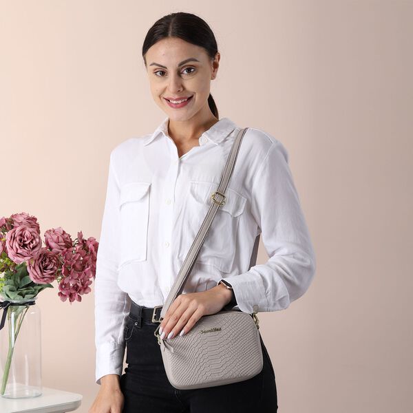 Sencillez Crossbody Tasche mit Schlangenhaut-Druck, Grau image number 2