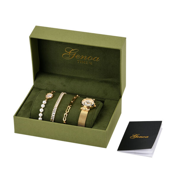 GENOA - Wei&szlig;er Zirkonia, Wei&szlig;es Perlmutt Schmuckset 316L Edelstahl IP-Gelbbeschichtung, Nickelfreies Messing IP-Gelbbeschichtung und Legierung IP-Gelbbeschichtung image number 8