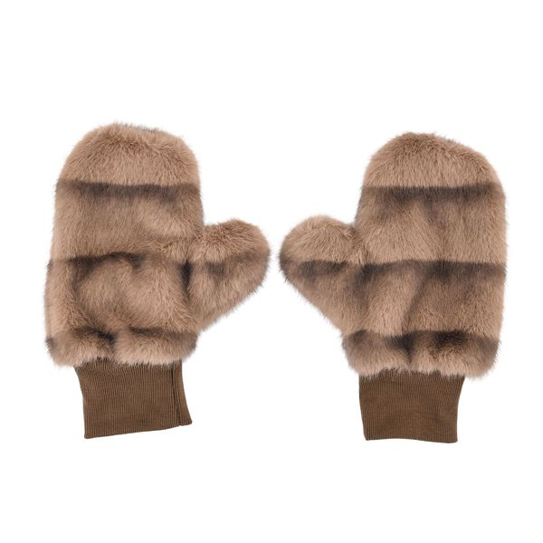Flauschige Fäustlinge mit Kunstfell und Strickbündchen, Einheitsgröße, Hellbraun image number 0