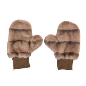 Flauschige Fäustlinge mit Kunstfell und Strickbündchen, Einheitsgröße, Hellbraun