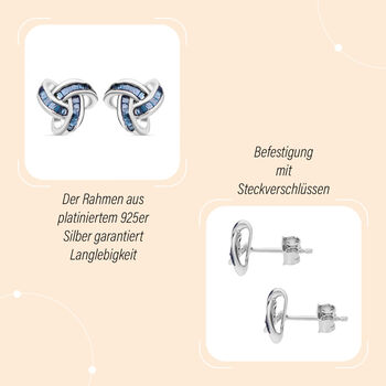Liebesknoten blaue Diamant-Ohrstecker, 925 Silber platiniert - 0,25 ct.