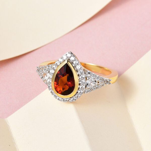 Kirschcitrin und wei&szlig;er Zirkon Ring, 925 Silber vergoldet, ca. 1.85 ct image number 2