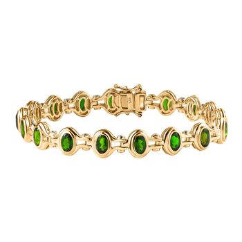 Nat&uuml;rlicher Chromdiopsid, Wei&szlig;er Zirkon Armband ca. 19 cm 925 Silber Gelbgold Vermeil ca. 8.76 ct