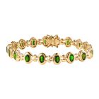 Natürlicher Chromdiopsid, Weißer Zirkon Armband ca. 19 cm 925 Silber Gelbgold Vermeil ca. 8.76 ct