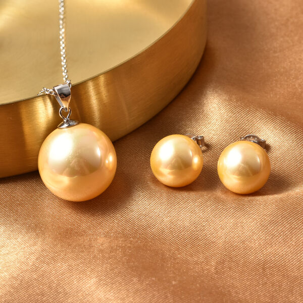 Goldenes Muschelkernperlen-Schmuckset, ca. 50 cm, 925 Silber image number 2