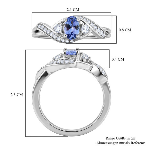 Tansanit und wei&szlig;er Zirkon-Ring, 925 Silber platiniert  ca. 0,67 ct image number 7