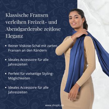 Reiner Viskose-Schal mit Fransen, 70x195cm, Blau