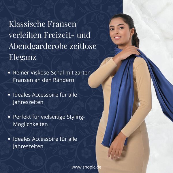 Reiner Viskose-Schal mit Fransen, 70x195cm, Blau image number 3