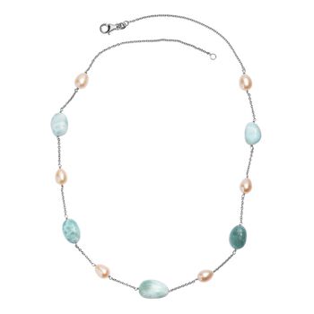 Larimar und S&uuml;&szlig;wasserperle Halskette, 50cm