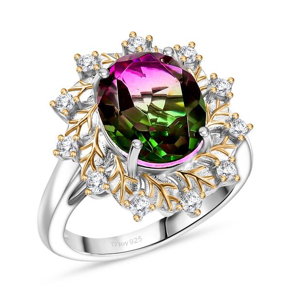D'Joy Wassermelonen Triplett Quarz und Zirkon zweifarbiger Ring und Anhänger mit 45cm Kette image number 11