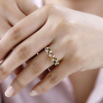 AA Mehrfarbiger-Turmalin, Wei&szlig;er Zirkon Ring, 925 Silber, 750 Gelbgold Vermeil (Gr&ouml;&szlig;e 21.00) ca. 1.38 ct