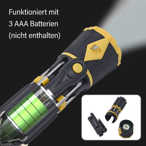 10 in 1 multifunktionale und tragbare LED-Taschenlampe, Schwarz und gelb image number 2