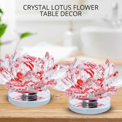 2er-Set Kristallklare Lotusblume mit Drehsockel und Geschenkbox, Rosa image number 1