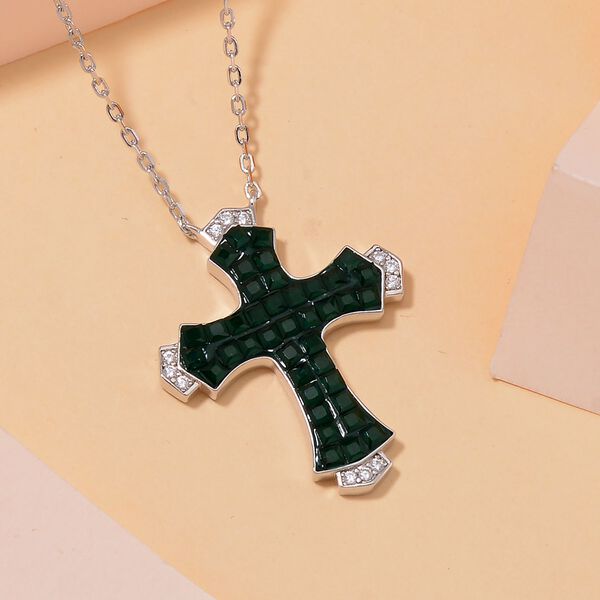 Gr&uuml;ner und wei&szlig;er Kreuz Zirkonia Anh&auml;nger mit 45cm Kette image number 2