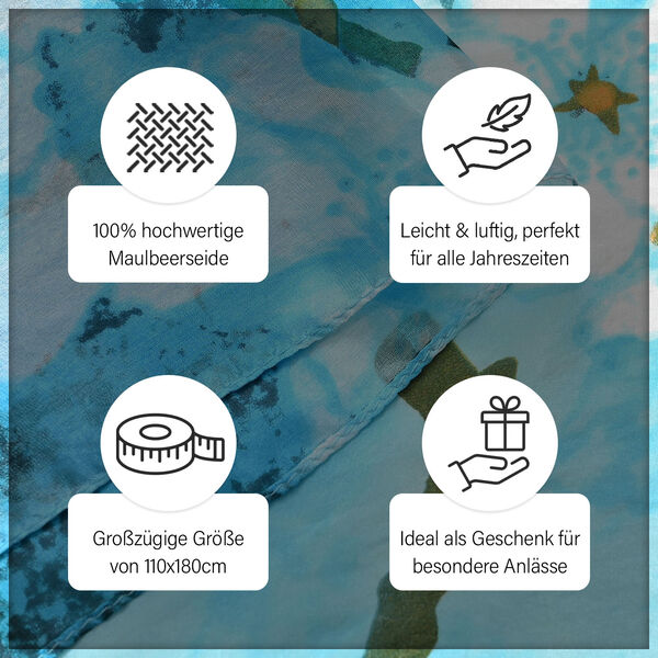 LA MAREY Satinschal aus 100% Maulbeerseide, Blumenmuster, Blau image number 4