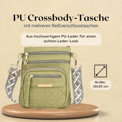 Crossbody-Tasche mit mehreren F&auml;chern, 19x22?cm, Gr&uuml;n-Grau mit gemustertem Schultergurt, gr&uuml;n