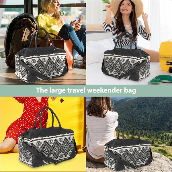 Stillvolle Weekender-Tasche aus 100% echtem Leder mit handgewebtem Dekor, schwarz image number 3