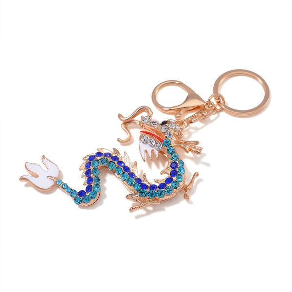 2er Set - Mehrfarbiger Kristall, Drachen-Set: Schlüsselanhänger und Spiegel, emailliert, goldfarben image number 6
