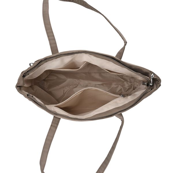 Signature Handtasche, edles Nylon Design mit 3 Rei&szlig;verschluss Taschen und 2 offenen Au&szlig;entaschen, 30x30x10cm, Dunkel Khaki image number 5