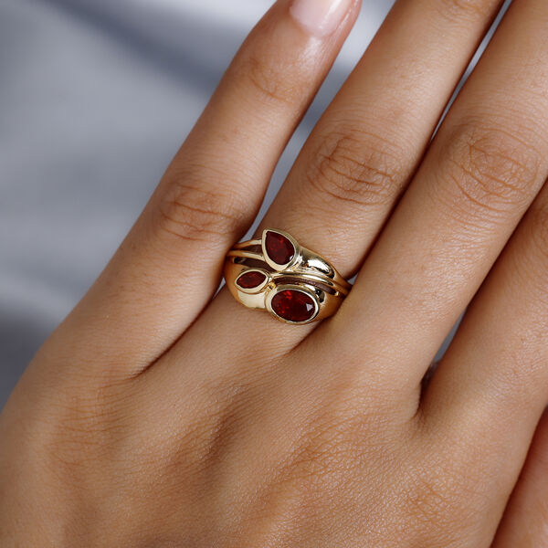 Mexikanischer Kirschfeuer-Opal Ring 925 Silber vergoldet  ca. 0,91 ct image number 3