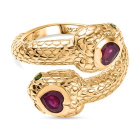 GP - Afrikanischer Rubin (Fissure gefüllt), Natürlicher Chromdiopsid Ring 925 Silber 750 Gelbgold Vermeil (Größe 17.00) ca. 1,71 ct