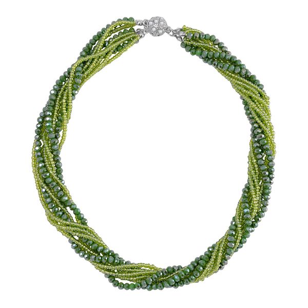 2er Set - Peridot-Farbe Kristall, Wei&szlig;er Kristall Halskette und Ohrringe image number 3