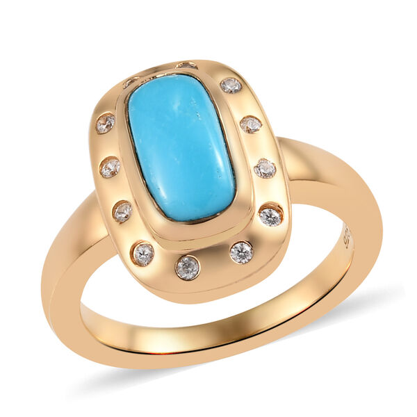 Nat&uuml;rlicher Sleeping Beauty T&uuml;rkis und Zirkon Halo Ring 925 Silber 585 Vergoldet image number 5