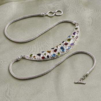 D'Joy Royal Bali Schweizer Blautopas, Peridot Halskette ca. 45 cm 925 Silber ca. 10.06 ct