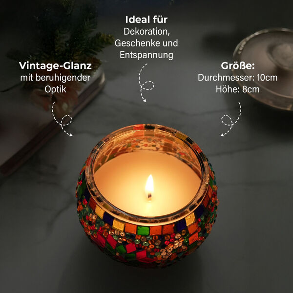 Duftkerze, Mosaikglas, Bunt, Grapefruit, Sojawachs, 10x8cm image number 4