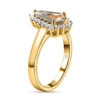 AAA Turkizit und wei&szlig;er Zirkon-Ring, 925 Silber Gelbgold Vermeil  ca. 1,18 ct
