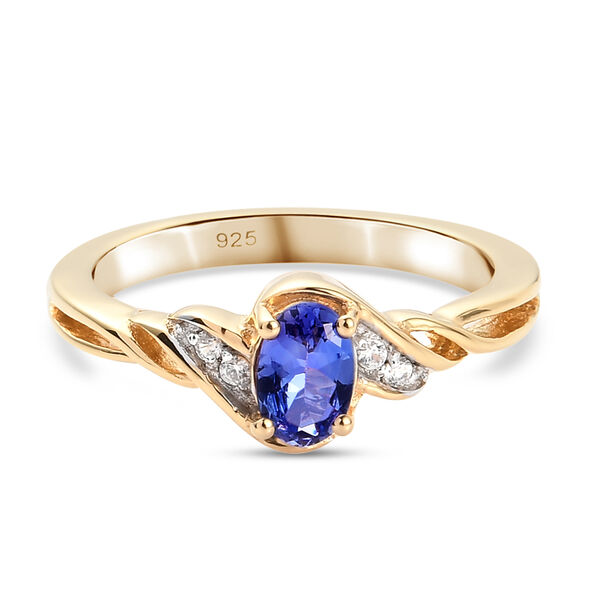 Tansanit und Zirkon Ring 925 Silber vergoldet  ca. 0,55 ct