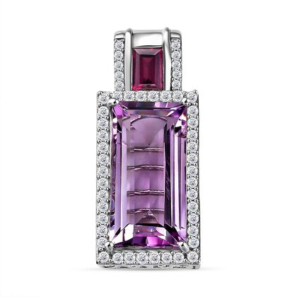 Rose De France Amethyst, Nat&uuml;rlicher Rhodolith Granat Anh&auml;nger 925 Silber rhodiniert ca. 13.63 ct