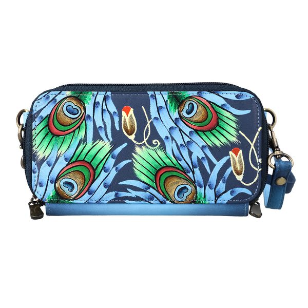 SUKRITI - RFID-gesch&uuml;tztes 100% Echtleder handgemaltes Crossbody-Tasche, 20x9 cm, blau
