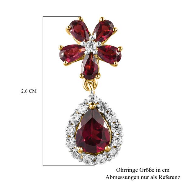 Rhodolith Granat und floraler Zirkon-Halo-Ohrh&auml;nger, 925 Silber vergoldet, 6,57 ct. image number 6